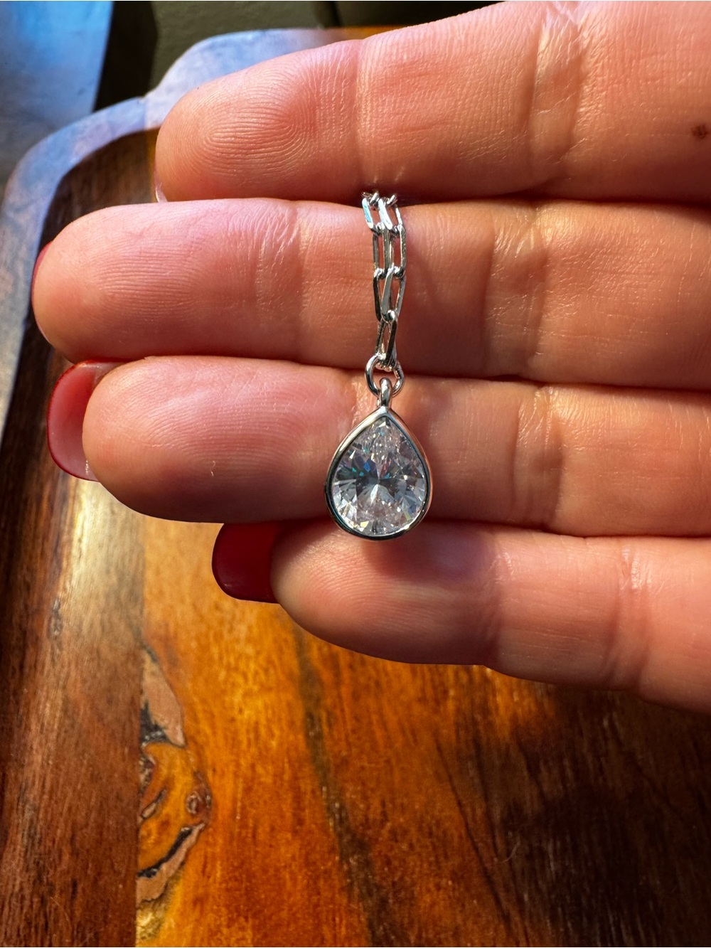 Melinda Maria Pear Solitaire Diamonette Necklace in Silver New
